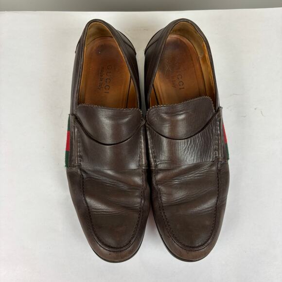 Gucci Brown Leather Web Slip On Loafers Men's 9 - Picture 6 of 15